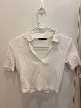 ZARA Cream Ribbed Polo Crop Top